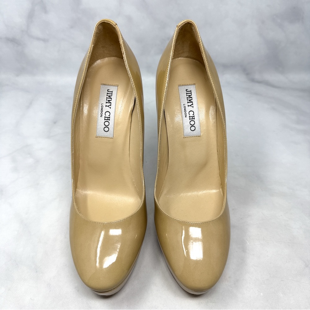 NEW Jimmy Choo Cosmic Patent Leather Platform Stiletto Heel Pumps Nude Sexy 39 - Picture 6 of 16